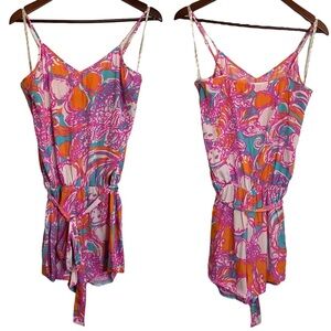 Lilly Pulitzer Deanna Romper Shorely Blue Feeling Tanked Removable Belt Small